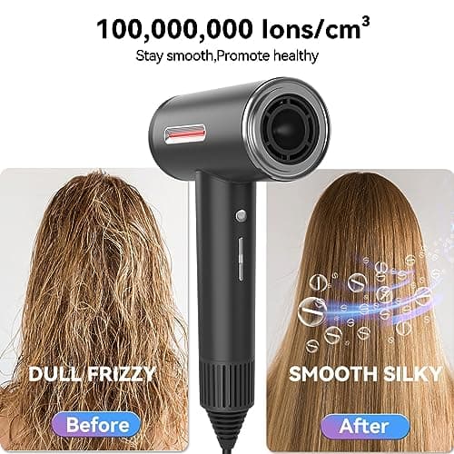 LESCOLTON Hair Dryer, Ionic Hair Dryer 110,000 RPM Brushless Motor 1400W Powerful High Speed, Diffuser & LCD Display, 3 Speeds for Fast Drying, Low Noise, Lightweight,Self Clean (Black) 6