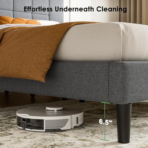 Marsail Queen Size Bed Frame, Sturdy and Durable with 12 Support Legs, 1300 lbs Capacity, Solid Wooden Upholstered Adjustable Headboard for 6"-12" Mattresses, Easy Assembly, Ideal Height, Dark Gray 6