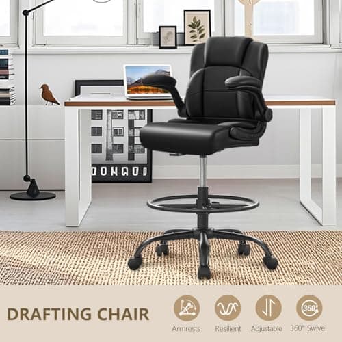 500 lbs Drafting Chair Tall Office Chair with Flip-up Armrests for Standing Desk Executive Ergonomic Computer Leather Desk Chair with Lumbar Support, Adjustable Foot Ring for Home or Drawing Use 8