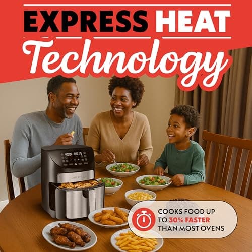 Gourmia Air Fryer - 7 Qt Large Capacity, FryForce360º, Digital Display with 10 Presets, Roast, Bake, Broil, Dehydrate, Dishwasher Safe Accessories, Black 5