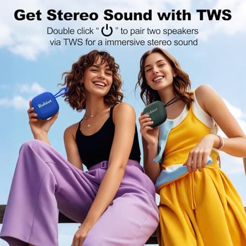 Bobtot Portable Wireless Bluetooth Speakers - IPX7 Waterproof Small Shower Speaker with 16 Hours Playtime, Loud Stereo Sound, Built-in Mic, TWS, Mini Size with Carry Lanyard for Outdoor, Blue 6