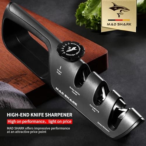 MAD SHARK Knife Sharpener, 6 Adjustable Sharpening Angle, Coarse & Fine Knife Sharpener Tool, Handheld Manual Knives Sharpener for Kitchen Knives, Pocket , Scissors, LARGE, Black 6