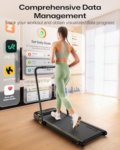 UREVO Smart 2-in-1 Folding Treadmill, Compact Walking Pad with Safety Handle, Plug and Play, Dual LED Display, Workout APP, Walking or Running for Home Office, Remote Included 6