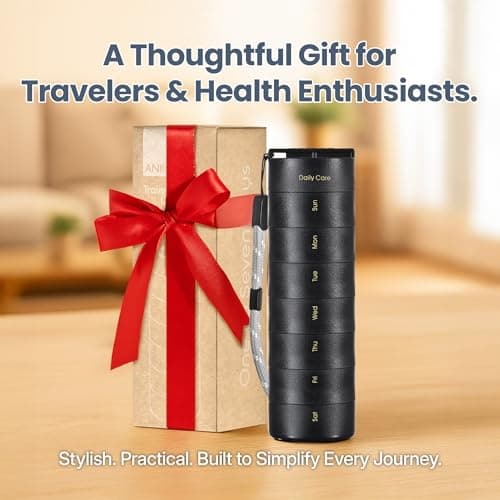 Ankomn 7 Day Travel Pill Organizer - IPX7 Rating Waterproof, Airtight & Portable Pill Case for Vitamins - Durable Weekly Supplement Case with Stackable Compartments for Outdoor Use - Black 7