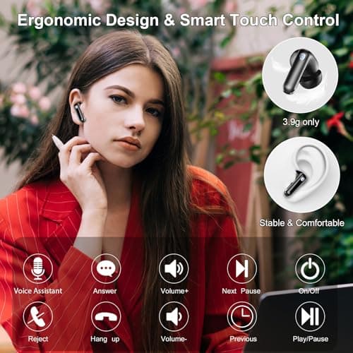 Wireless Earbuds, Bluetooth 5.4 Headphones with 4 ENC Noise Cancelling Mic, in Ear Earbuds IP7 Waterproof, 45Hrs Playtime Wireless Headphones HiFi Stereo Deep Bass, Bluetooth Earphones for Android iOS 7