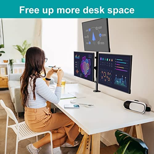 MOUNT PRO Triple Monitor Mount, Monitor Desk Mount for 3 Screens up to 32 inch, 17.6 lbs Each, Fully Adjustable Stacked Computer Stand, Table VESA Mounting, C clamp/Grommet Base 5
