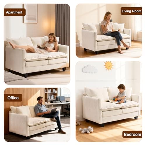 MUDANT Loveseat Sofa Cloud Sofa Couch 50'', Modern Loveseats 2 Seat Couch 27" Deep Seat with 2 Pillows for Small Spaces Apartment Studio Office Bedroom Living Room 8834-BEIGE-1 9