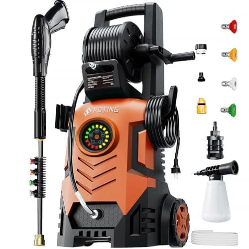 Washer 5000PSI with Adj-8-Level Touch Screen, 34" Tall Power Washer, 4 Quick Connect Nozzles, Inlet Hose&Filter&500mlFoam Cannon for Cars/Fences/Driveways/Home Cleaning