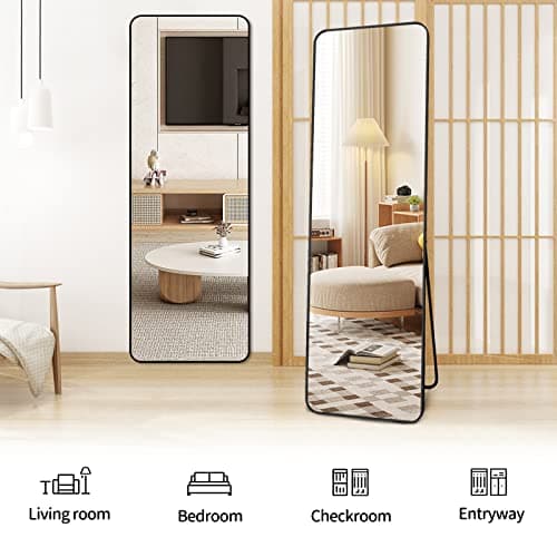 BEAUTYPEAK Black Full Length Mirror, 64"x21" Rounded Corner Floor Mirror Standing Hanging or Leaning Against Wall, Suitable for Bedroom or Dressing Room 7