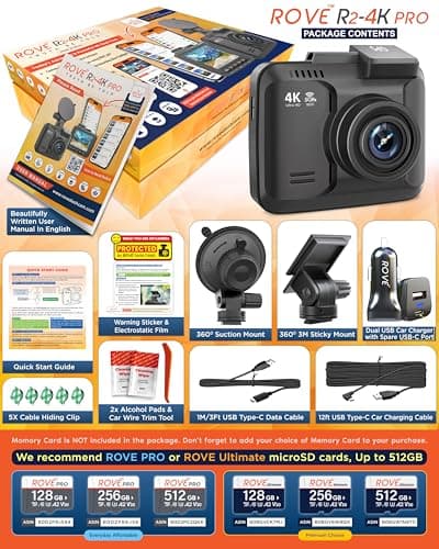 ROVE R2-4K PRO Dash Cam, Built-in GPS, 5G WiFi Dash Camera for Cars, 2160P UHD 30fps Dashcam with APP, 2.4" IPS Screen, Night Vision, WDR, 150° Wide Angle, 24-Hr Parking Mode, Supports 512GB Max 6