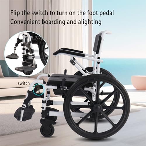 UU-ZHANG Folding Shower Commode Wheelchair - 300lbs Beside Commode Chair with Padded Seat, Waterproof Rolling Shower Chair with Armrests and Backrest, Shower Chair with Wheels for Small Shower, Blue 6