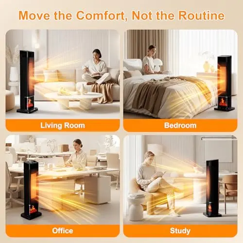 YEW Space Heater for Indoor Use, 1500W Portable Electric Heater with Thermostat, 120° Oscillation, 24H Timer, Remote Control, Ceramic Tower Heater Fan for Large Room, Bedroom, Office, Garage, 25" 9