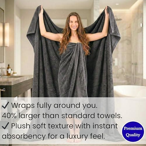 SALBAKOS Luxury 100% Turkish Cotton Bath Sheets 40x80 in Oversized Extra Large Bath Towels | Premium Hotel Quality Thick Soft Absorbent Turkish Towel for Spa Beach (Pack of 1, Gray, Jumbo Bath Sheet) 7