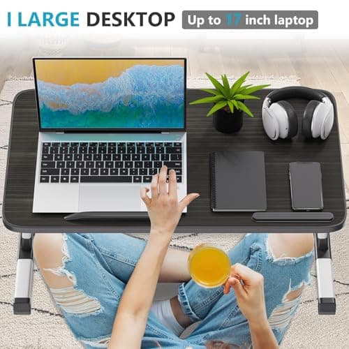 Slendor Laptop Desk Adjustable Laptop Stand Foldable Bed Table Portable Lap Desk Folding Notebook Stand Reading and Writing Holder Breakfast Tray with Drawer and Cooling Fan for Bed Couch Sofa Floor 5