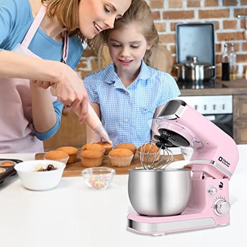 Kitchen in the box Stand Mixer,3.2Qt Small Electric Food Mixer,6 Speeds Portable Lightweight Kitchen Mixer for Daily Use with Egg Whisk,Dough Hook,Flat Beater (Pink) 5