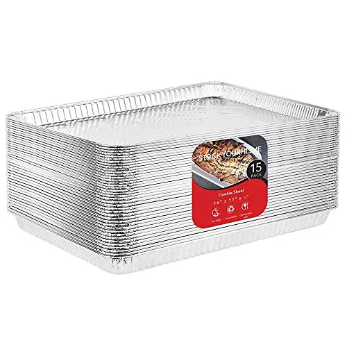 Stock Your Home Aluminum Pans - 15 Pack Disposable Aluminum Foil Trays - Reusable Nonstick Baking Sheets - 16 Inch x 11 Inch
