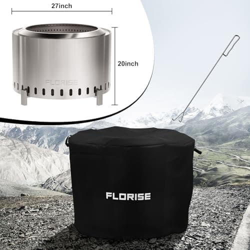 Florise 27 Inch Smokeless Fire Pit, Outdoor Portable Firepit with Waterproof Cover & Poker, Stainless Steel Wood Burning Fireplace for Outside,Patio, Camping, Bonfire, Silver 5