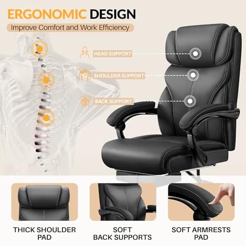 HeroSet Office Chair, Executive Big and Tall Leather Desk Chairs with Footrest, Ergonomic Breathable Computer Chair with Adjustable High Back, Lumbar Support Swivel PC Chairs with Rocking Function 5