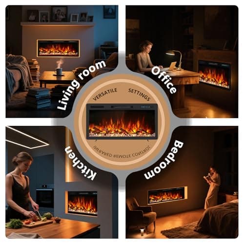 Pixelora Electric Fireplace Inserts Modernos - Wall Fireplace With App/Remote/Touch Control & Child Lock, 750w/1500w Heater 7 Flame Speed/Brightness, 12 Colors And 5 Realistic Fire Sound For Bedrooms 7