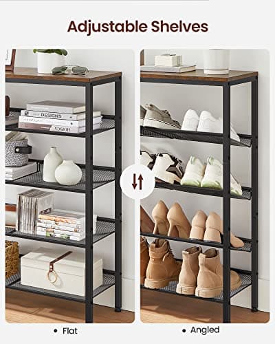 VASAGLE Shoe Rack for Entryway, 5-Tier Shoe Rack Organizer with Storage Shelves and Spacious Top, Freestanding, Adjustable, Industrial, Rustic Brown and Ink Black ULBS038B01 6