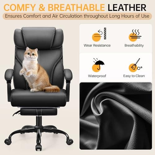 HeroSet Office Chair, Executive Big and Tall Leather Desk Chairs with Footrest, Ergonomic Breathable Computer Chair with Adjustable High Back, Lumbar Support Swivel PC Chairs with Rocking Function 8
