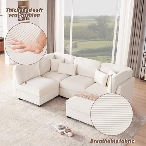 Huatean Home 125 Inch Oversized Corduroy Modular Sectional Sofa, U Shaped Modular Couch with Storage, 5 Seat Convertible Corduroy Couch, Comfy Sectional Couches for Living Room with Foam, Light Beige 6