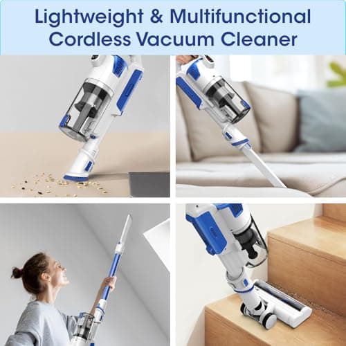 AYONTIN Cordless Vacuum Cleaner, Brushless Motor Powerful Suction Stick Vacuum, LED Display, with 2500 mAh Detachable Battery, 45 Mins Runtime Vacuum Cleaners for Home/Pet Hair/Hardwood/Carpets, Blue 6