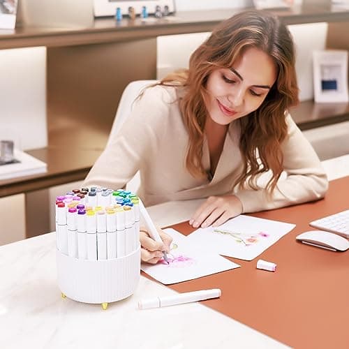 4Johor Pen Holder - Pencil Holder with 5 Compartments, 360°Rotating desk organizer and accessories for Women and Men,Desk Caddy for School,Teacher,Office,Art Supplies. Tidy Desk, Tidy Mind 5