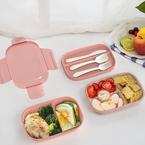 JBGOYON® Bento Lunch Box Set - 3 Stackable Containers for Adults and Kids，lunch box for women- Includes Lunch Bag, Leak-Proof and BPA-Free - Built-in Utensil Set - Dishwasher Safe (Pink) 8