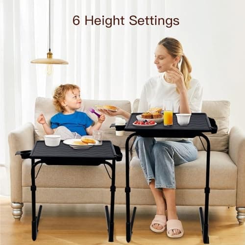 TV Tray Table, Folding TV Dinner Tray Table with Cup Holder, 6 Height & 3 Tilt Angle Adjustable Laptop Table for Couch, Bed 7