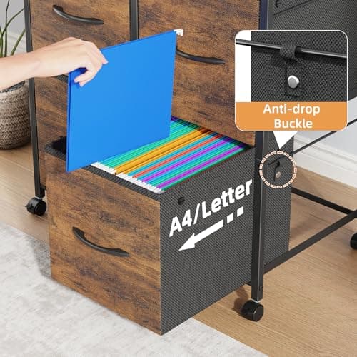 HIGDBFE 4 Drawer Lateral File Cabinet, Mobile Filing Cabinet for Large Printer, Home Office Functional Small Office Storage Cabinet & Printer Stand, Fits Letter/A4, Rustic Brown 6