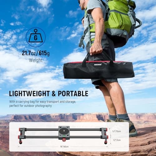 NEEWER 16in/40cm Carbon Fiber Camera Slider with 360° Ball Head/Phone Clamp/Action Camera Mount, Dolly Rail Track with 4 Bearings & Adjustable Legs, Compatible with GoPro Insta360 iPhone Android, CS1M 7