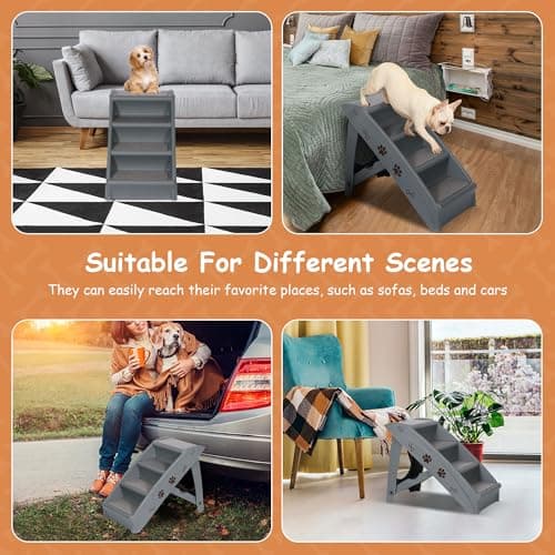 20" H 4-Step Dog Stairs for Small Dogs and Cats, Non-Slip Dog Steps for High Beds, Couch, Sofa, Sturdy Pet Steps (Grey) 5