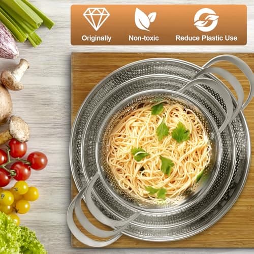 Stainless Steel Colander Set of 3 (1.5-3-5Quart) | Durable Rice and Pasta Strainer with Handle | Oversized Handles | Nesting Design | Rust-Resistant & Dishwasher Safe 4
