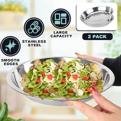 ATPWONZ 4+3 Stainless Steel Colander Set, 4 Sizes (1.8 qt, 2.3 qt, 3 qt, 4 qt) with 1 Mesh Strainer + 2 10-inch Stainless Steel Round Plates, for Washing Rice, Fruits, Vegetables, Draining Pasta, Meat 3