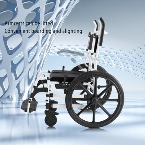 UU-ZHANG Folding Shower Commode Wheelchair - 300lbs Beside Commode Chair with Padded Seat, Waterproof Rolling Shower Chair with Armrests and Backrest, Shower Chair with Wheels for Small Shower, Blue 7