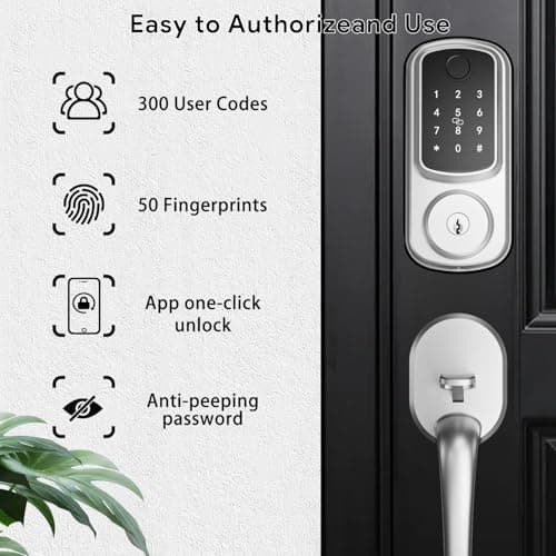 Keyless Entry Door Lock with Handle Set, Keyless Entry Deadbolt with Handle Set, Smart Locks for Front Door Alexa Fingerprint Auto Lock,Silver 4