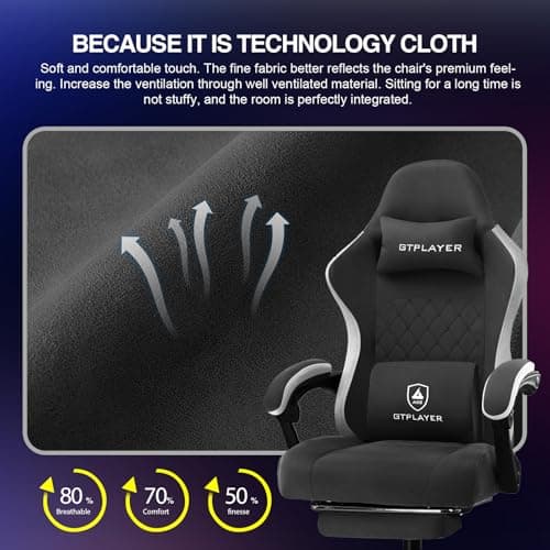 GTPLAYER Gaming Chair, Computer Office Chair with Pocket Spring Cushion, Linkage Armrests and Footrest, High Back Ergonomic Computer Chair with Lumbar Support Task Chair with Footrest(Black) 6