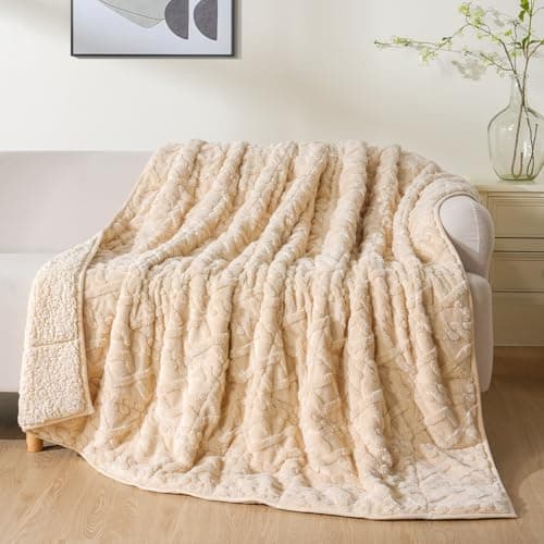 Uttermara Weighted Blanket for Adults Queen Size 15lbs 60x80 inches, Dual Sided Soft Jacquard Sherpa Weighted Blankets, Thick Heavy Blanket for Sleeping and Calming, Khaki