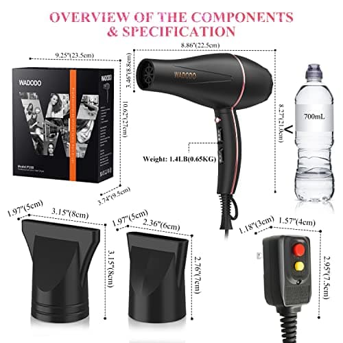 WADODO Ionic Hair Dryer, 2200W Professional Blow Dryer Fast Drying Travel AC Motor Constant Temperature Low Noise Ion Dryers Curly Care Hairdryer Blowdryer for Women Men 8