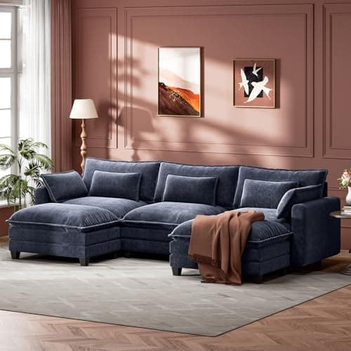 Marsail Modular Sectional Sofa, 5-Seat Chenille Deep Seat Sofa for Living Room, Bedroom and Apartment, Blue