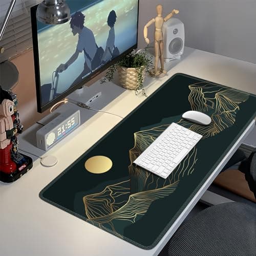iCasso XXL Large Mouse Pad, Green Big Mousepad with Stitched Edges& Stable Rubber Base, Keyboard Mat Desk Pad for Work, Game, Office, Home (A-Mountain Cyan, Extended) 6