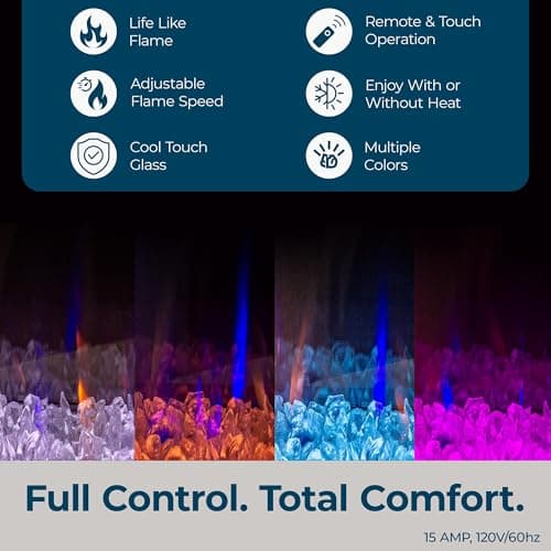 Ambe Linear 50" Electric Fireplace with Real Wood | Hidden Vent Design | Midwest Hardwood Log Set | Recessed or Built-in | Deep Realistic Ember Bed | Fireplace Insert Heater | Trim or Frameless 8