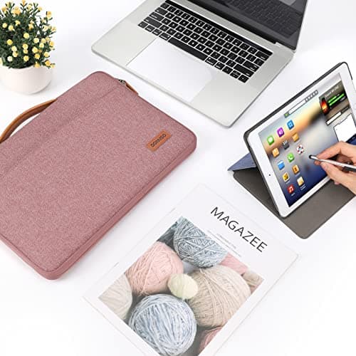 DOMISO 17 inch Laptop Sleeve Protective Case Cover Compatible with 17-17.3 inch HP Dell ASUS Lenovo Chromebook,Waterproof Computer Cases Bag with Handle,Pink 9
