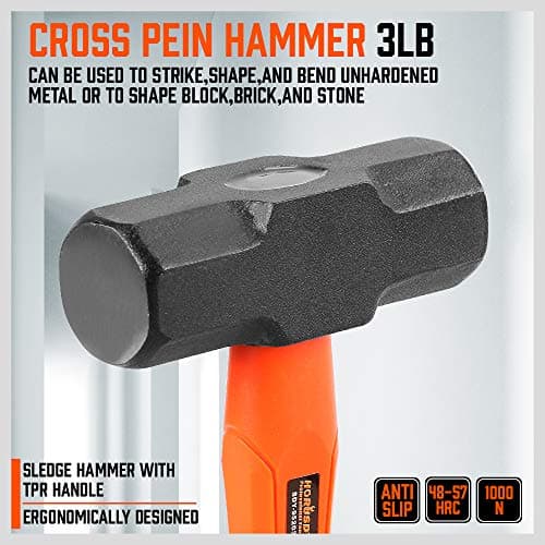 HORUSDY 5-Piece Hammer Set, 16oz and 32oz Ball Pein Hammers, 32oz Rubber Mallet, 3lb Sledge, 3lb Cross Peen Hammer 7