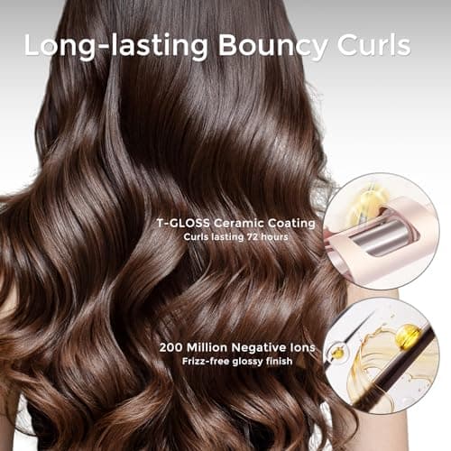 Cordless Automatic Curling Iron 1 inch - TYMO CURLGO Rotating Curling Wand Anti-Scald & Tangle-Free for Easy Curls, Travel Hair Curler Portable, Rechargeable & Dual Voltage for 14-22" Hair, Gold Blush 8