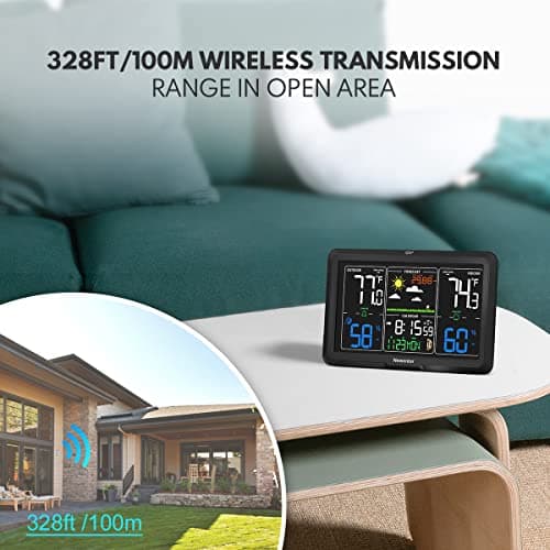 Newentor Weather Station Wireless Indoor Outdoor, Indoor Outdoor Thermometer Wireless, 7.5" Home Weather Stations with Atomic Clock, Temperature Humidity Gauge, Weather Forecast and Barometer, Black 3