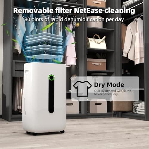 5000 sq.ft dehumidifier for basements with drain Hose, 80 pint dehumidifiers for home with 1.7 Gallons large Water Tank and 4 Modes Operation Auto Shut-off,24H Timer,Child Lock,Defrost,Silent 9