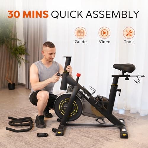 YAMO Exercise Bike, Indoor Cycling Bike Brake Pad/Magnetic Stationary Bikes for Home, Adjustable Resistance Silent Belt Drive, Cycle Bike with Comfortable Seat Cushion & Upgraded LCD Monitor Black (Black - Magnetic New Model) 8
