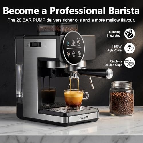 CUSIMAX Espresso Machine with Grinder, 20 Bar Professional Expresso Coffee Machines with Milk Frother Steam Wand, Espresso Maker with 60oz Removable Water Tank, Cappuccino & Latte Machine for Home 2